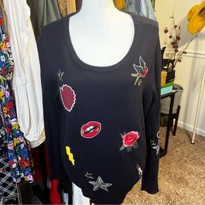Torrid Sequin Embroidered Patches Pullover Sweater Size 1X